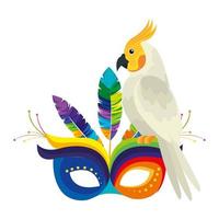 Papagei mit Maske Karneval isolierte Ikone vektor