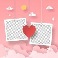 leerer Fotorahmen mit Herzformballon am Himmel, romantischer Valentinstag