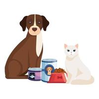 Katze und Hund mit Futter für Tiere vektor