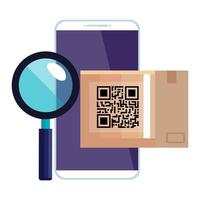 qr Code Box und Lupe und Smarpthone Vektor Design