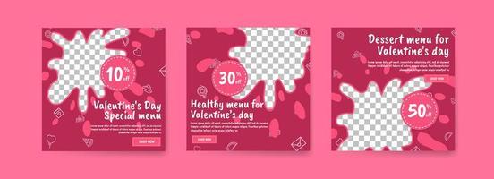 Social Media Post Vorlage für digitales Marketing und Verkaufsförderung am Valentinstag. Werbung für Valentinstag spezielle Speisekarten. schönes gesundes Essen zum Valentinstag vektor