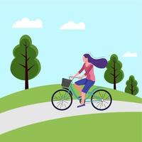 platt illustration av kvinna cykling vektor