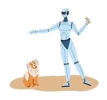 ai und künstliche intelligenz konzept. Ein Roboter trainiert einen Hund. vektor