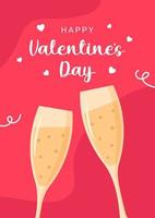valentines dag bakgrund med två glasögon av champagne. redigerbar vektor illustration för hemsida, inbjudan, vykort och klistermärke. lydelse inkludera Lycklig valentines dag.