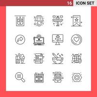 16 Icon Pack Line Style Umrisssymbole auf weißem Hintergrund einfache Zeichen für die allgemeine Gestaltung kreativer schwarzer Icon-Vektor-Hintergrund vektor