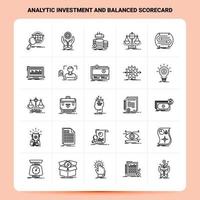 översikt 25 analytisk investering och balanserad score-kort ikon uppsättning vektor linje stil design svart ikoner uppsättning linjär piktogram packa webb och mobil företag idéer design vektor illustration