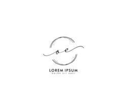 första brev oe feminin logotyp skönhet monogram och elegant logotyp design, handstil logotyp av första signatur, bröllop, mode, blommig och botanisk med kreativ mall vektor