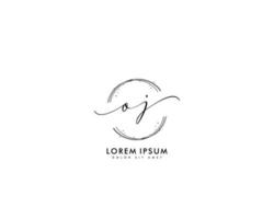 första brev oj feminin logotyp skönhet monogram och elegant logotyp design, handstil logotyp av första signatur, bröllop, mode, blommig och botanisk med kreativ mall vektor