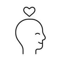 huvud profil med kärlek hjärta, mental hälsa, linje ikon. ansikte med själv kärlek känsla. mindfulness, positiv tänkande, själv vård. harmoni sinne, psykologi. vektor illustration