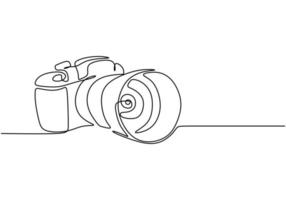 Einzeiliges Kameradesign. Digitaler Vektor der DSLR-Kamera mit einem linearen Stil der einzelnen kontinuierlichen Strichzeichnung Minimalismus. Fotoausrüstung Konzept lokalisiert auf weißem Hintergrund Vektor Design Illustration