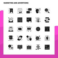 25 Marketing- und Werbesymbolsatz solide Glyphensymbol-Vektorillustrationsvorlage für Web- und mobile Ideen für Unternehmen vektor