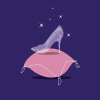 askungens kristall sko på en rosa kudde på en mörk bakgrund. prinsessa designer skor. vektor illustration.