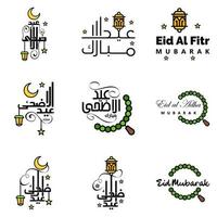 modern arabicum kalligrafi text av eid mubarak packa av 9 för de firande av muslim gemenskap festival eid al Adha och eid al fitr vektor