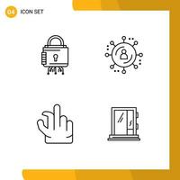 Satz von 4 Vektor-Fülllinien-Flachfarben auf Gitter für Sicherheitsklemmschutz Internet-Werbetür editierbare Vektordesign-Elemente vektor