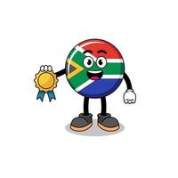 südafrika-flaggenkarikaturillustration mit medaille der zufriedenheitsgarantie vektor