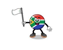 karikaturillustration der südafrika-flagge, die eine weiße flagge hält vektor
