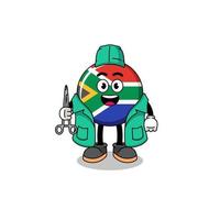 Illustration des südafrikanischen Flaggenmaskottchens als Chirurg vektor