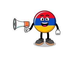 armenien-flaggen-karikaturillustration, die megaphon hält vektor