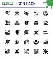 Coronavirus-Vorsichtstipps-Symbol für die Präsentation von Gesundheitsrichtlinien 25 solides Glyphen-Symbolpaket wie medizinisches Plasma Coronavirus-Mikrobe-Bakterium virales Coronavirus 2019nov-Krankheitsvektor-Design vektor