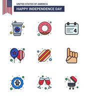 glücklicher unabhängigkeitstag 9 flach gefüllte linien icon pack für web und druck schaum hand hotdog datum amerikanischer tag editierbare usa tag vektor design elemente