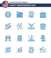 moderner satz von 16 blues und symbolen am usa-unabhängigkeitstag wie st irish cell instrument phone editable usa day vector design elements