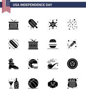 16 solide glyphe usa zeichen unabhängigkeitstag feier symbole von hotdog usa abzeichen amerikanisches feuerwerk editierbare usa tag vektor design elemente