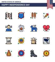 platt fylld linje packa av 16 USA oberoende dag symboler av flagga man majs hund dag religion redigerbar USA dag vektor design element