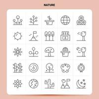 Umriss 25 Natur Icon Set Vektor Linienstil Design schwarze Icons Set lineares Piktogramm Pack Web und mobile Geschäftsideen Design Vektor Illustration