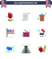 9 flache Schilder für Usa-Unabhängigkeitstag-Trommel Usa Usa United Flag editierbare Usa-Tag-Vektordesign-Elemente vektor