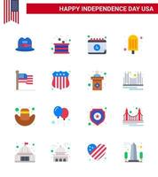 Stock Vektor Icon Pack von American Day 16 Zeilenzeichen und Symbolen für Thanksgiving American American Ice Cream editierbare Usa Day Vektor Design Elemente