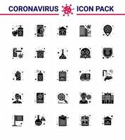Coronavirus 25 solides Glyphen-Symbol zum Thema Corona-Epidemie enthält Symbole wie Sicherheitskrankheit Heimatstadt zu Hause bleiben virales Coronavirus 2019nov Krankheitsvektor-Designelemente vektor