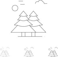 alpina arktisk kanada tall träd skandinavien djärv och tunn svart linje ikon uppsättning vektor