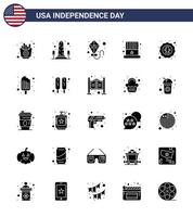 4:e juli USA Lycklig oberoende dag ikon symboler grupp av 25 modern fast glyf av fågel USA Washington hatt amerikan redigerbar USA dag vektor design element