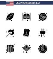 4. juli usa glücklicher unabhängigkeitstag symbol symbole gruppe von 9 modernen soliden glyphen der liebe im freien eingang spiel camping editierbare usa tag vektor design elemente