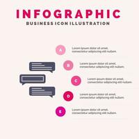 Chat-Blasen, Kommentare, Gespräche, solides Symbol, Infografiken, 5 Schritte, Präsentationshintergrund vektor