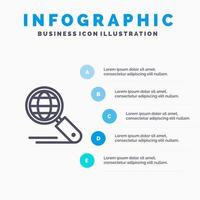Globus Internetsuche SEO Liniensymbol mit 5 Schritten Präsentation Infografiken Hintergrund vektor