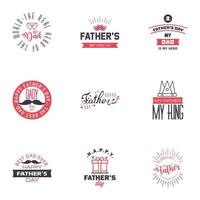 9 schwarze und rosa Reihe von Vektor Happy Fathers Day Typografie Vintage Icons Schriftzug für Grußkarten Banner T-Shirt Design Vatertag editierbare Vektordesign-Elemente