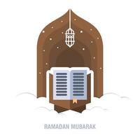 ramadan kareem islamisk design halvmåne och moskékupolsilhuett med arabiskt mönster och kalligrafi vektor