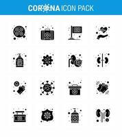 16 Solid Glyph Black Coronavirus Epidemic Icon Pack saugt, während Corona Lotion Flag Health Virus Coronavirus 2019nov Disease Vector Design Elements pulsiert