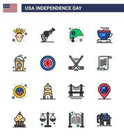 16 flach gefüllte Linienzeichen für Usa-Unabhängigkeitstag-Urlaub Cole-Helm-Kuchentasse editierbare Usa-Tag-Vektordesign-Elemente vektor