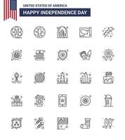 Lycklig oberoende dag 25 rader ikon packa för webb och skriva ut firande förenad båge stater USA redigerbar USA dag vektor design element