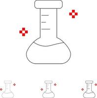 Symbolsatz für chemische Flaschen im Labor mit fetten und dünnen schwarzen Linien vektor