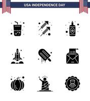 9 kreativ USA ikoner modern oberoende tecken och 4:e juli symboler av grädde USA alkohol transport raket redigerbar USA dag vektor design element
