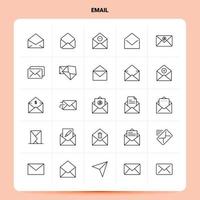 Umriss 25 E-Mail-Icon-Set Vektor-Linienstil-Design Schwarze Symbole setzen lineare Piktogrammpaket-Web- und mobile Geschäftsideen-Design-Vektorillustration vektor