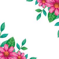 ram med blommor rosa färg med blad naturliga vektor