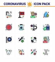 16 flache, farbig gefüllte Linien virales Virus Corona Icon Pack wie Coronavirus Blutplättchen Kopfschmerzen Fieber Blut virales Coronavirus 2019nov Krankheitsvektor Designelemente vektor