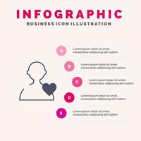 Benutzer Liebe Herz solide Symbol Infografiken 5 Schritte Präsentationshintergrund vektor