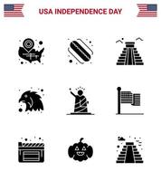 4:e juli USA Lycklig oberoende dag ikon symboler grupp av 9 modern fast glyfer av av landmärken byggnad Örn djur- redigerbar USA dag vektor design element