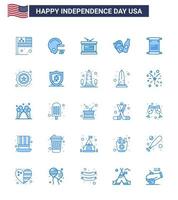 Stock Vektor Icon Pack mit amerikanischen Tag 25 blauen Zeichen und Symbolen für USA Text Urlaub Scroll Frise editierbare USA Tag Vektor Design Elemente