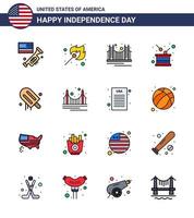 4:e juli USA Lycklig oberoende dag ikon symboler grupp av 16 modern platt fylld rader av oberoende trumma bro dag turism redigerbar USA dag vektor design element